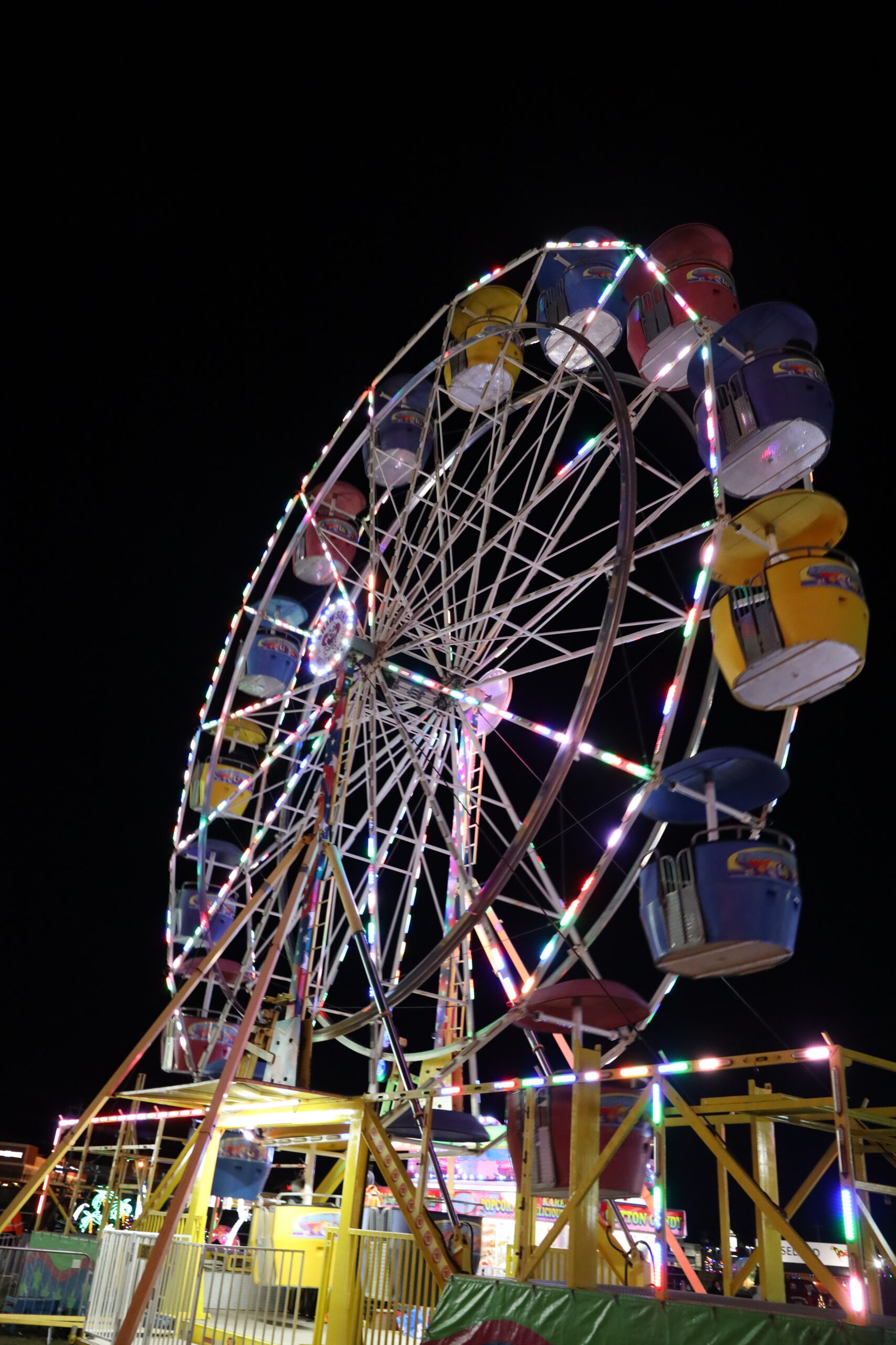 The illuminated Ferris wheel at the winter carnival in Timonium, Maryland