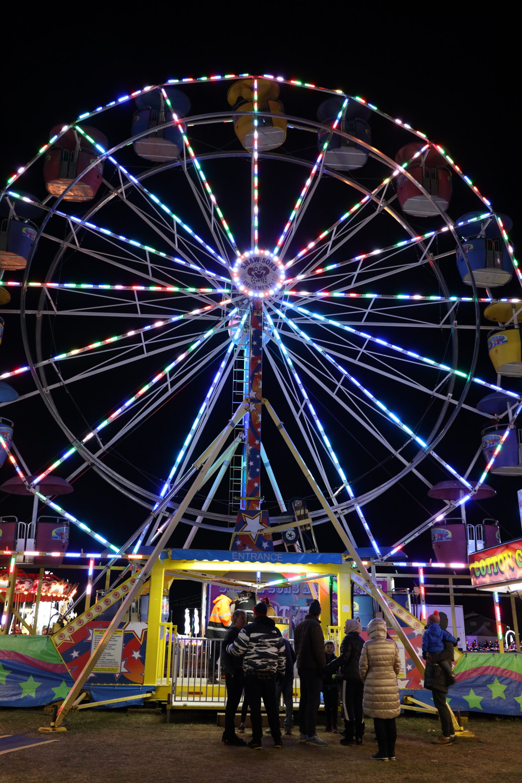 Illuminated Ferris wheel at the winter carnival on the Christmas light trail in Timonium, Maryland