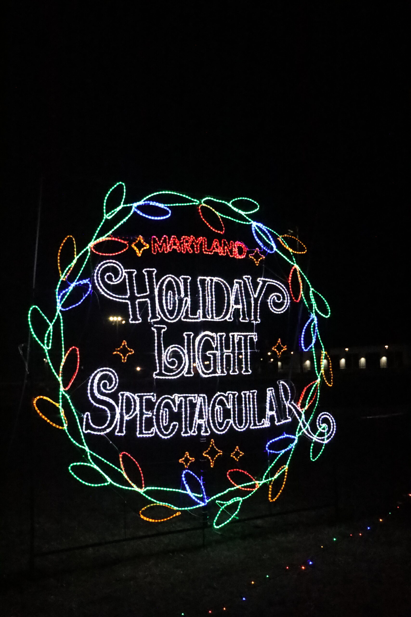 The Maryland Holiday Light Spectacular sign glowing in its first season